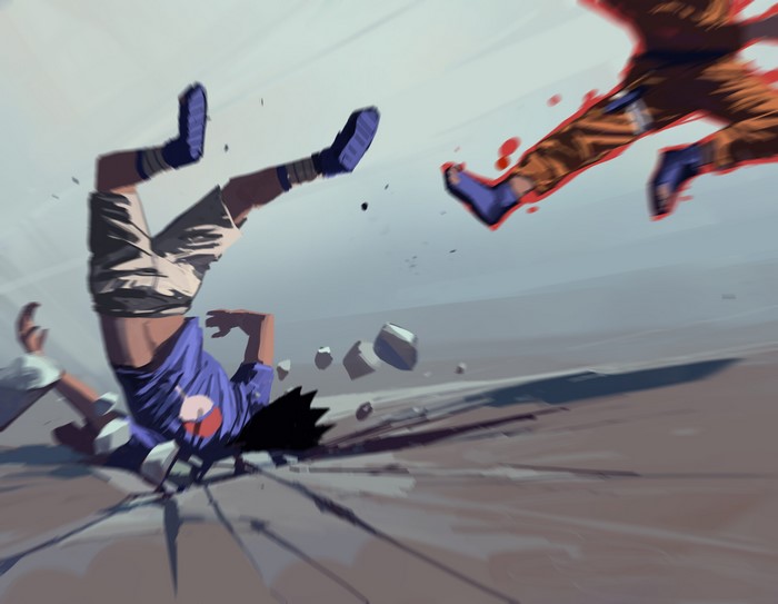 Naruto Uzumaki and Sasuke Uchiha fighting