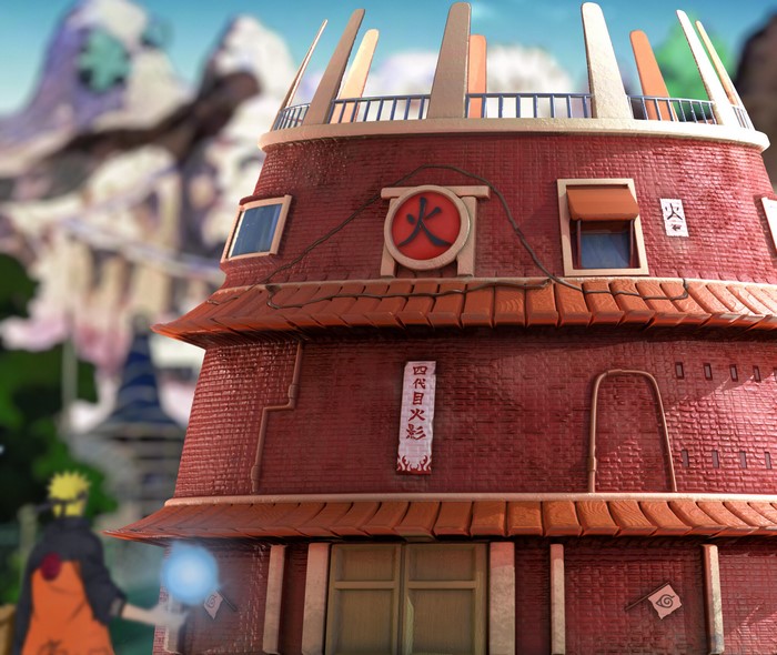 Naruto Uzumaki in front of the Hokage Monument