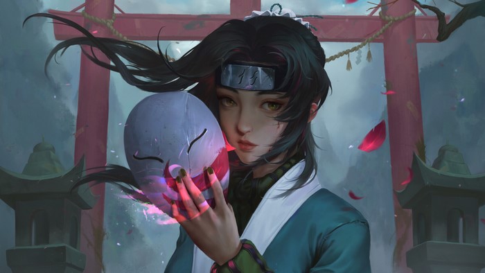 Haku from Naruto holding a mask