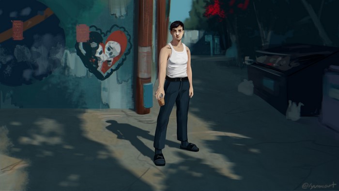 Joji in a Tank Top Holding a Drink