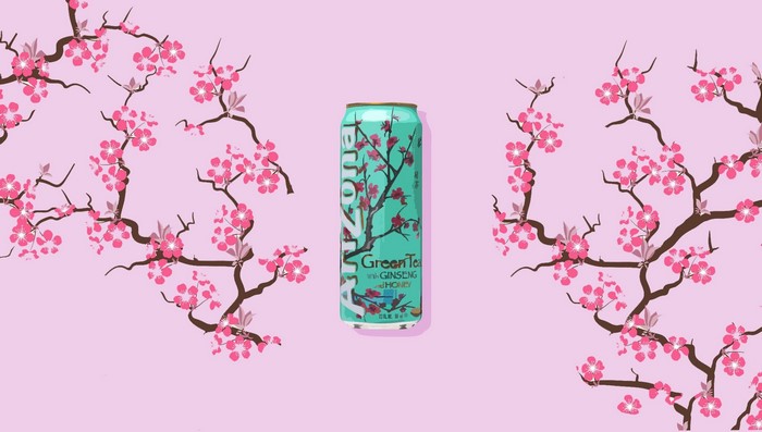 Arizona Green Tea with Ginseng and Honey can with cherry blossoms