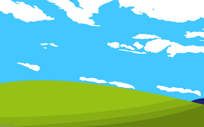 Windows XP Bliss landscape with green hills and blue sky
