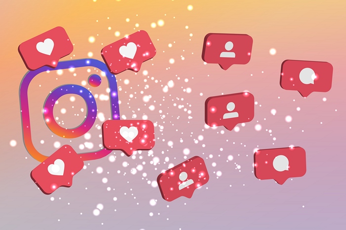 Instagram logo with social media notification icons