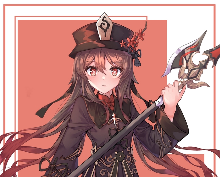 Hu Tao from Genshin Impact holding a polearm