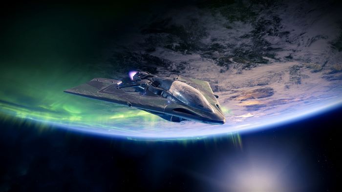 Spaceship over Earth with Aurora Borealis, Destiny 2: Beyond Light 4K