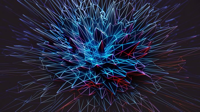 Abstract geometric wireframe explosion with neon lights