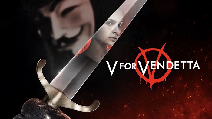 V for Vendetta movie poster with Guy Fawkes mask