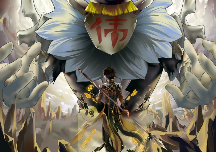 Zhongli from Genshin Impact facing a giant creature