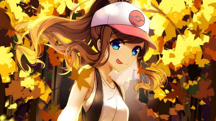 Hilda from Pokémon in autumn forest