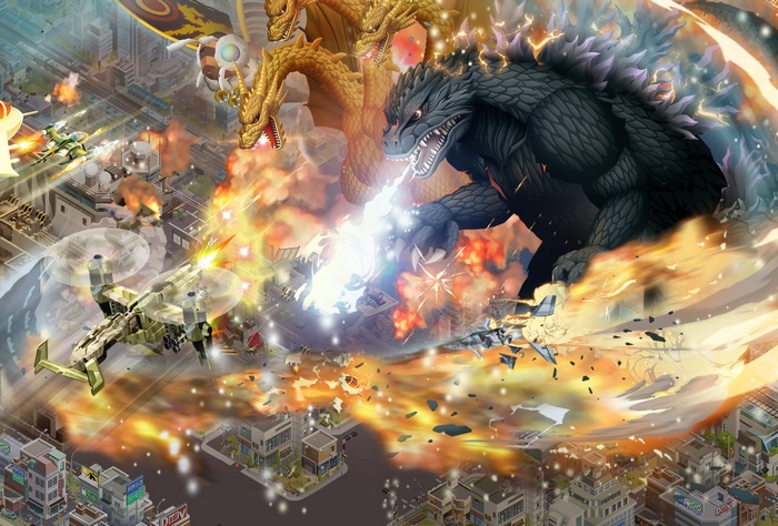Godzilla vs. King Ghidorah in a City