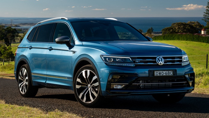 Blue Volkswagen Tiguan Allspace R-Line SUV parked outdoors