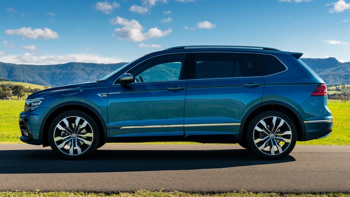Blue Volkswagen Tiguan Allspace R-Line parked on a road