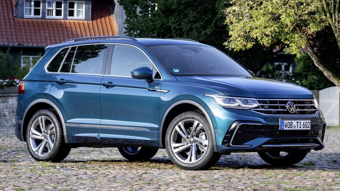 Volkswagen Tiguan R-Line SUV parked on cobblestone street