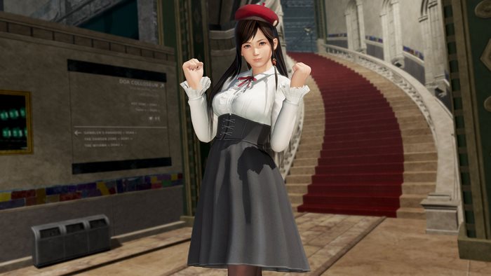Kokoro from Dead or Alive in a white blouse and black skirt