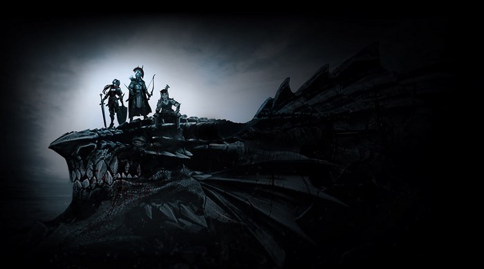 Three adventurers on a dragon in Vindictus