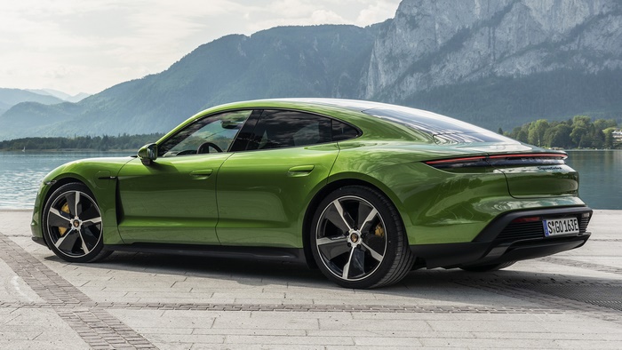 Green 2019 Porsche Taycan Turbo S Electric Sedan