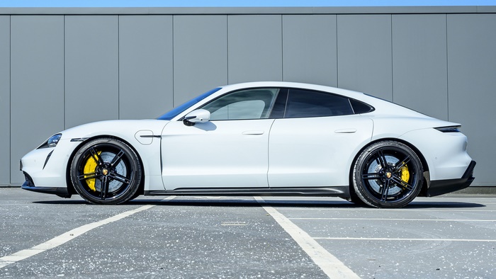 White Porsche Taycan Turbo S Electric Sedan