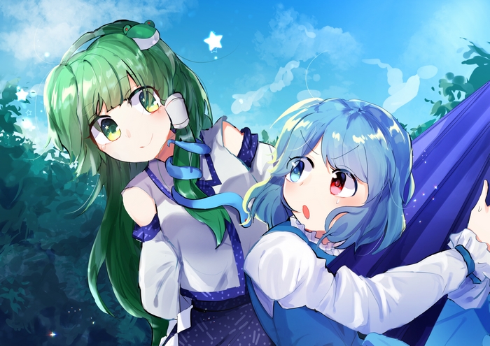 Kogasa Tatara and Sanae Kochiya from Touhou