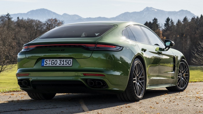 Green Porsche Panamera 4S SportDesign Package rear view