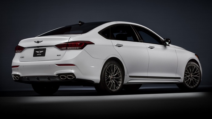 White Genesis G80 Sport Sedan Rear View