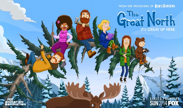 The Great North characters in trees with moose