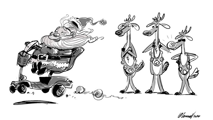 Santa Claus on a scooter with reindeer
