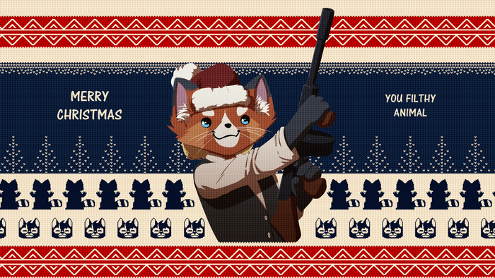 Red Panda with Gun and Santa Hat