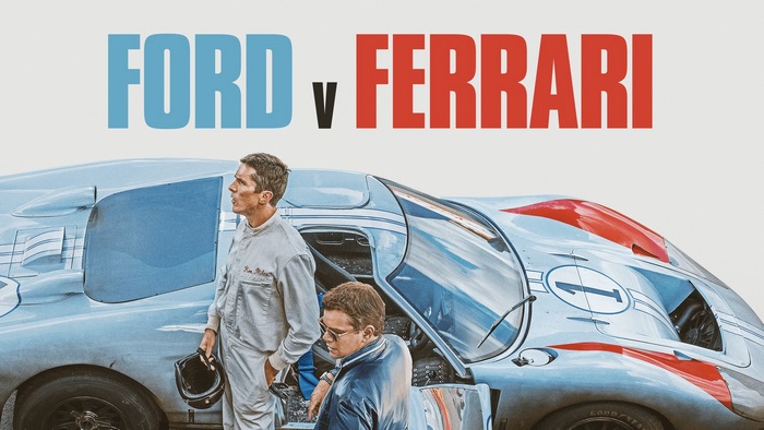 Ford v Ferrari movie poster with Christian Bale and Matt Damon