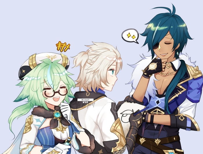 Sucrose, Albedo, and Kaeya from Genshin Impact