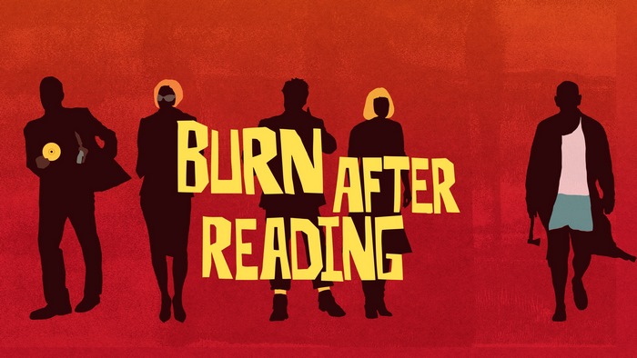 Burn After Reading movie title with silhouettes