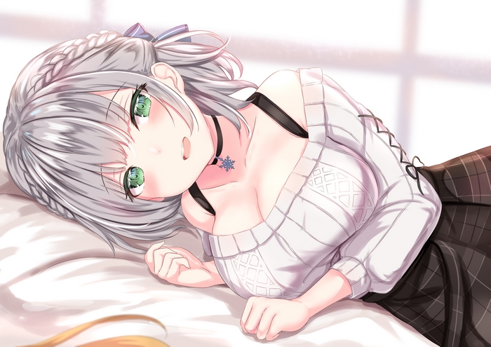 Shirogane Noel from Hololive lying on a bed