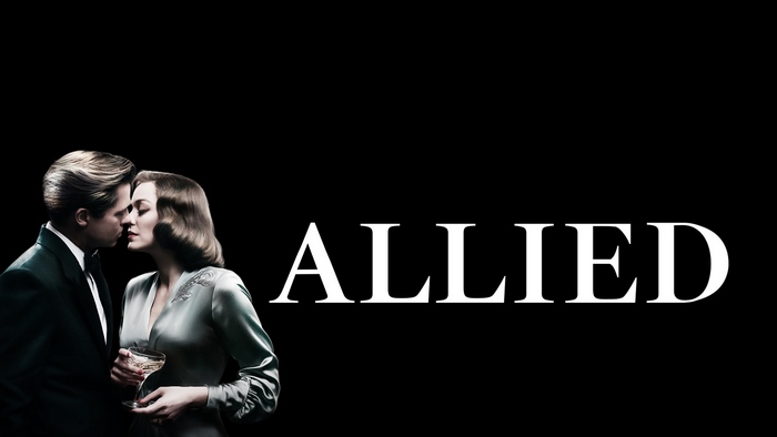 Allied movie poster with couple kissing