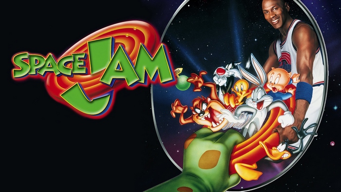 Space Jam movie poster with Michael Jordan and Looney Tunes characters