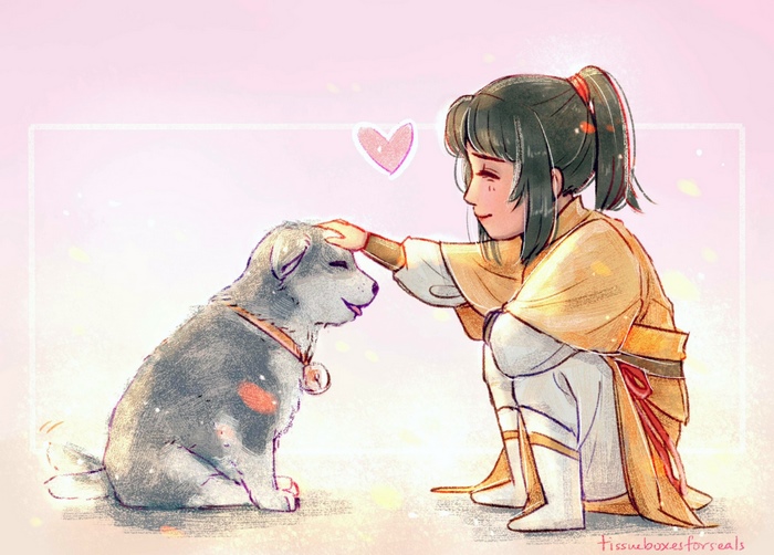 Jin Ling petting a dog from Mo Dao Zu Shi