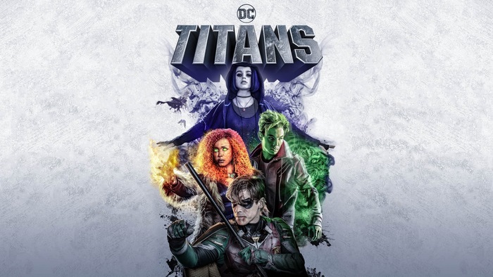 Titans TV Show Poster with Robin, Starfire, Raven, and Beast Boy