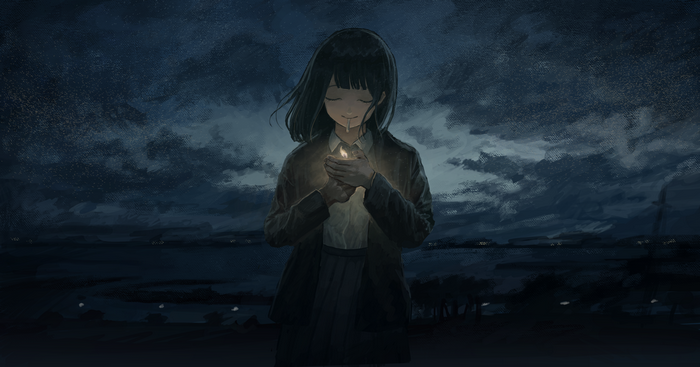 Girl holding a lighter in the dark