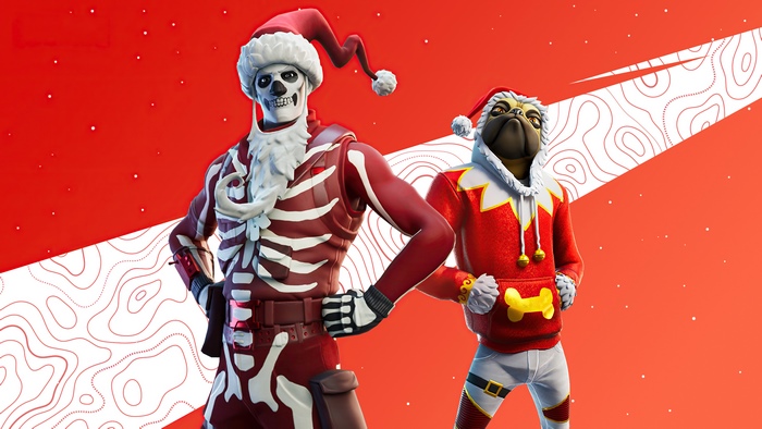 Fortnite Skeleton and Pug in Santa Outfits