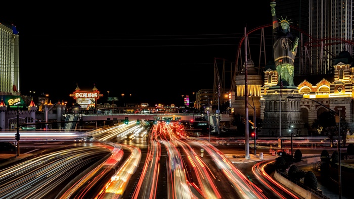 Las Vegas Strip at Night with Light Trails