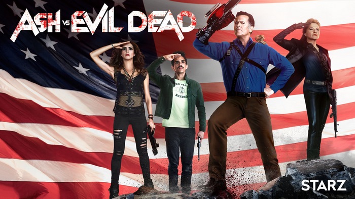 Ash vs Evil Dead characters saluting USA flag