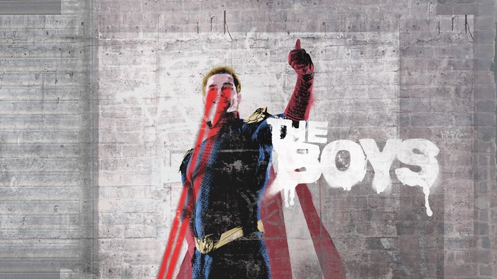Homelander from The Boys graffiti on concrete wall