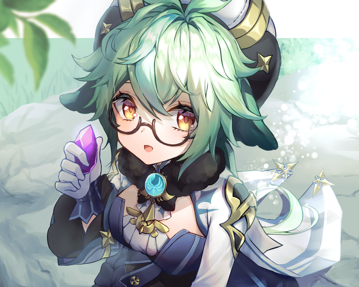 Sucrose from Genshin Impact holding a crystal