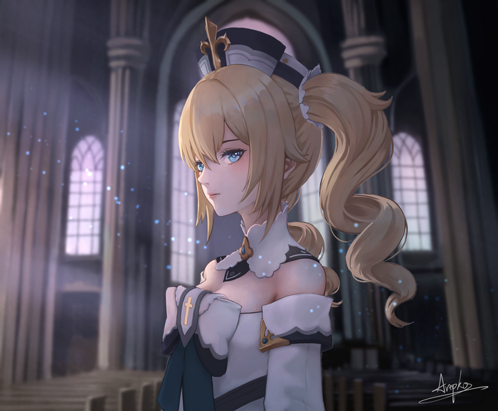 Barbara from Genshin Impact in a church