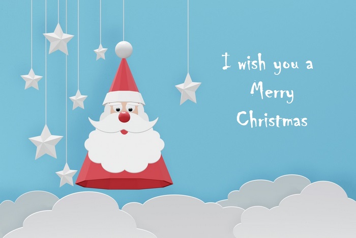 Santa Claus with Merry Christmas text and stars