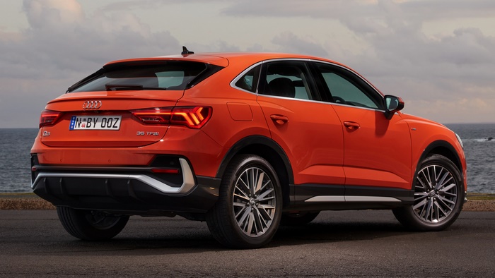 Orange Audi Q3 35 TFSI Sportback S Line rear view