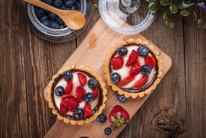 Strawberry and Blueberry Tartlets with Cream