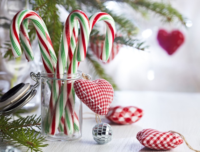 Christmas Candy Canes and Heart Ornaments