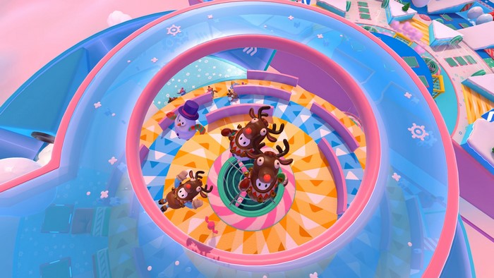 Fall Guys characters on a festive obstacle course
