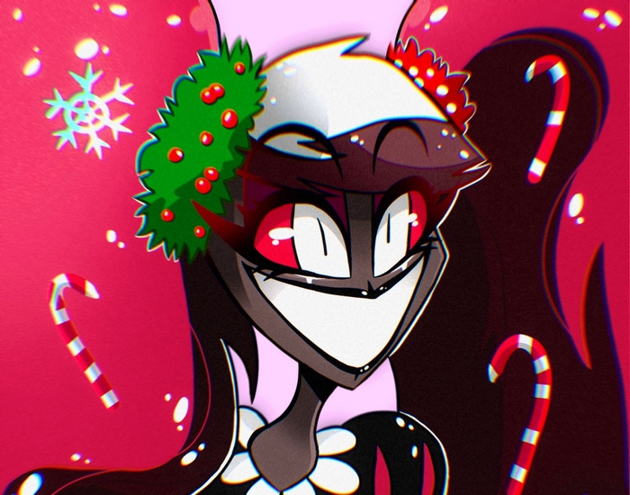 Velvet from Hazbin Hotel with Christmas decorations