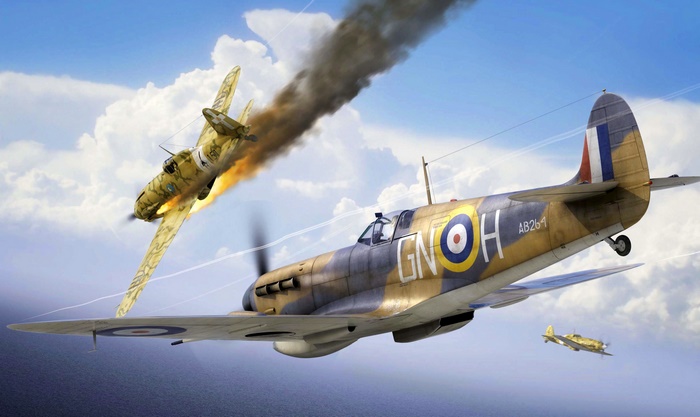 Supermarine Spitfire aircraft in aerial combat