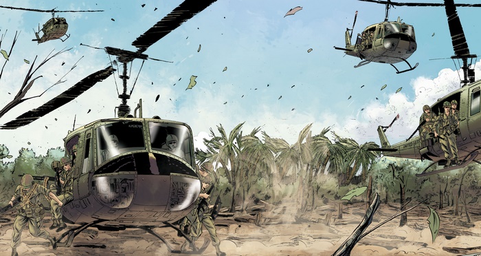 Bell UH-1 Iroquois Helicopters in Jungle Combat